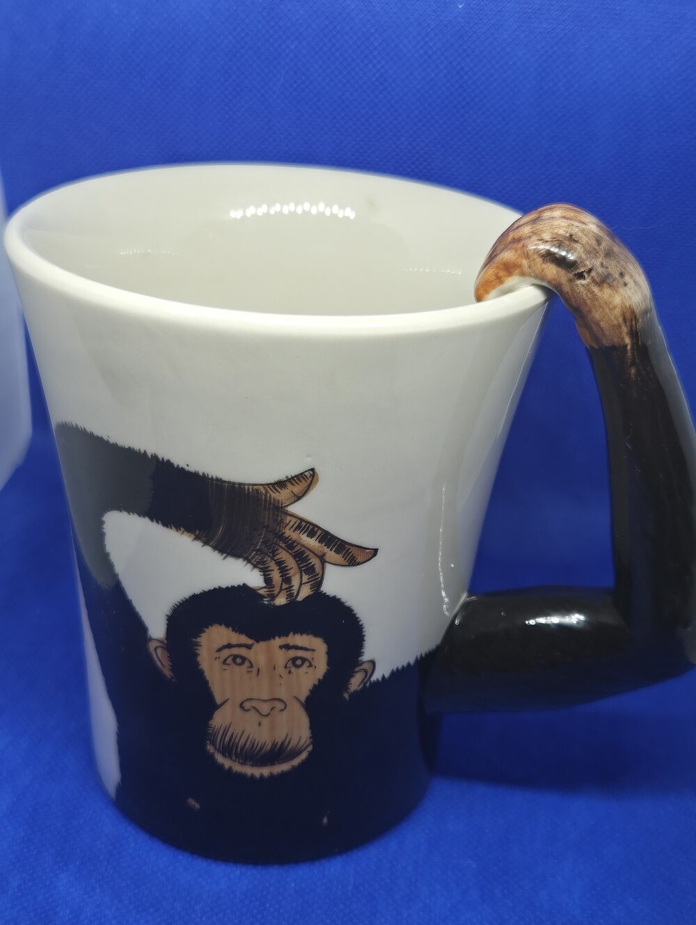 Pier 1 Imports Chimpanzee Monkey Coffee Mug 3D Arm Hand Handle Hand Painted